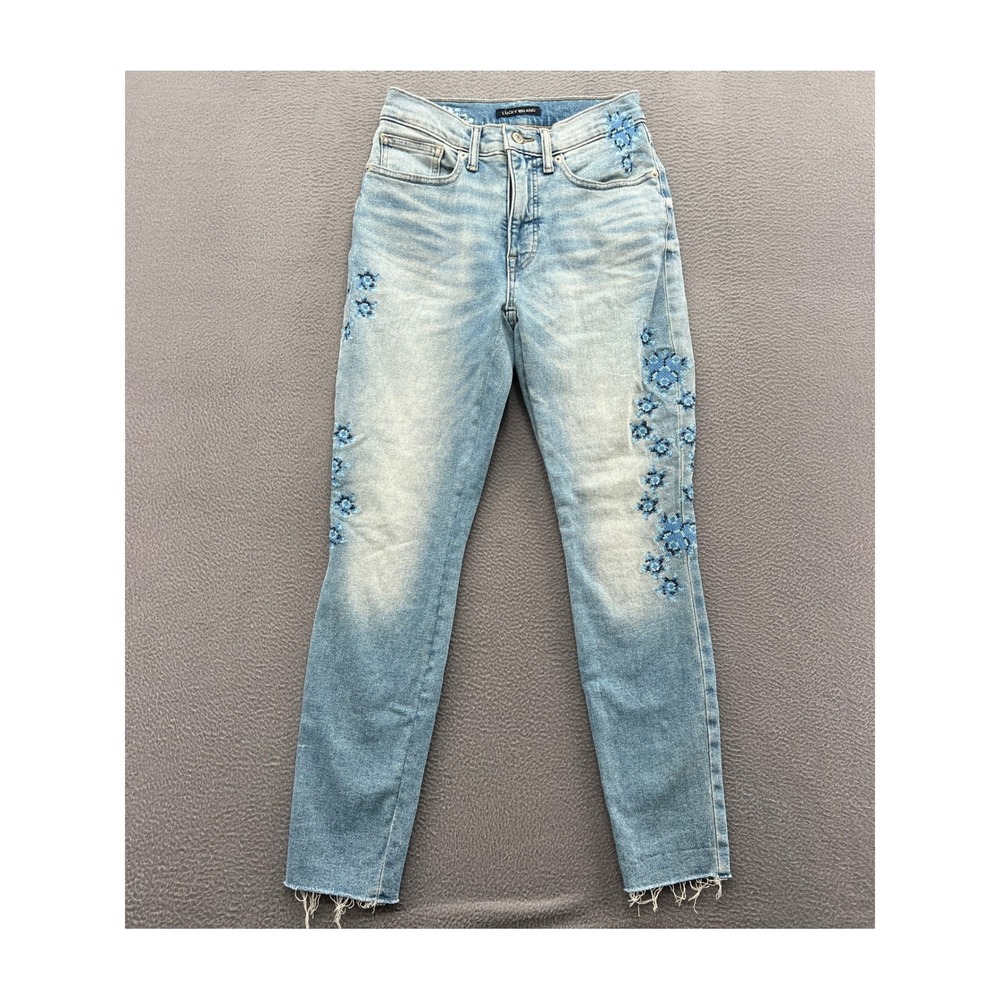 Lucky Brand High Rise Skinny Bridgette Jeans Floral Embroidered Light Wash 26